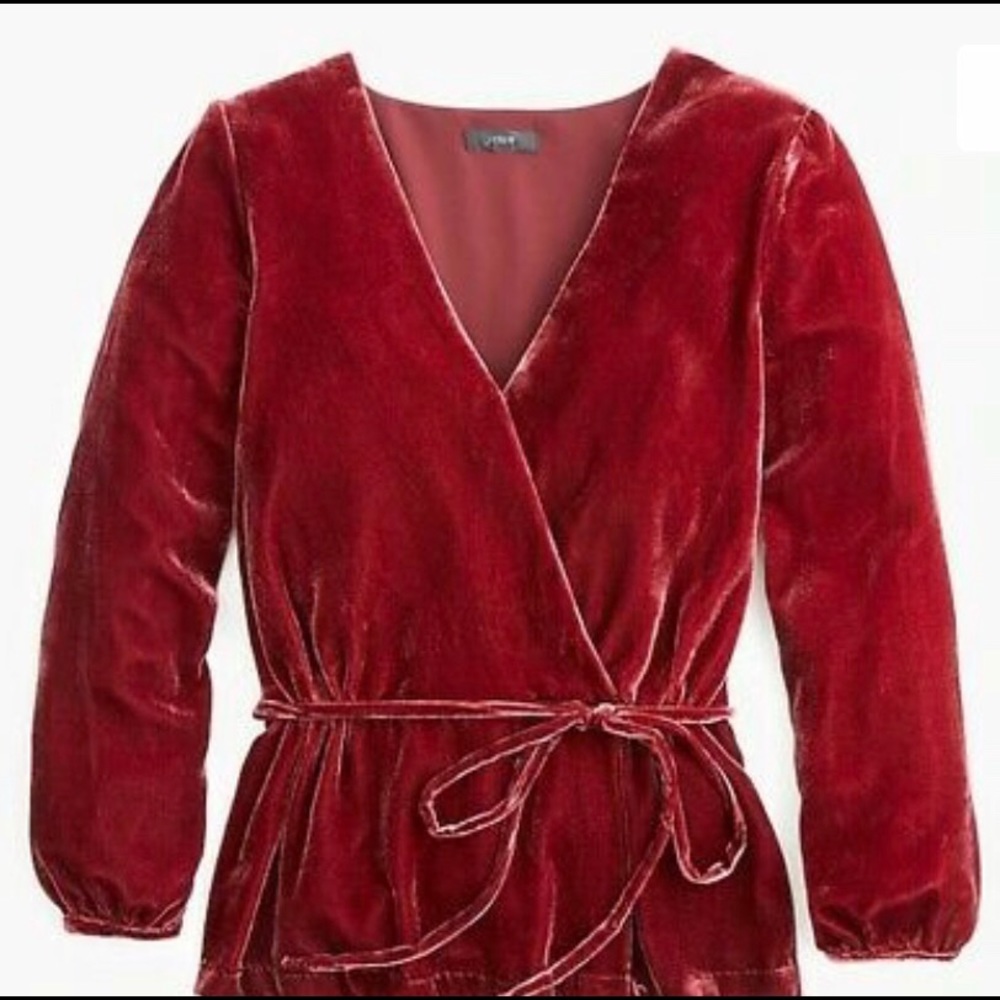 J Crew NWT Burgundy Velvet Faux Wrap Top